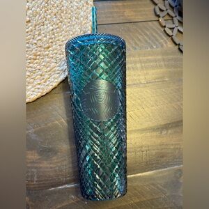 Starbucks Teal Iridescent Textured Glass Tumbler